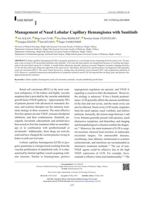 PDF Management Of Nasal Lobular Capillary Hemangioma With Sunitib