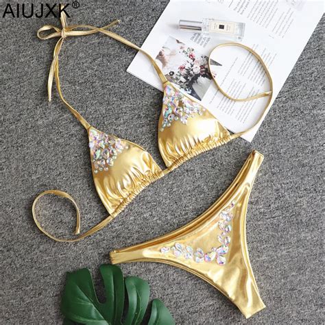 AIUJXK New Fashion Rhinestone Patchwork 2 Piece Set Swimsuit For Women Summer String Bikini