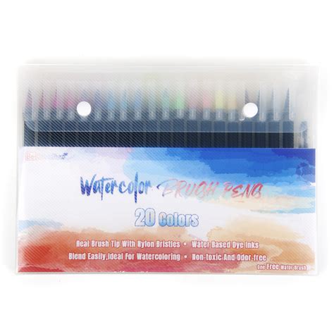 Watercolor Brush Pen Set Of 20 With Bullet&Chisel Tip - Becreative