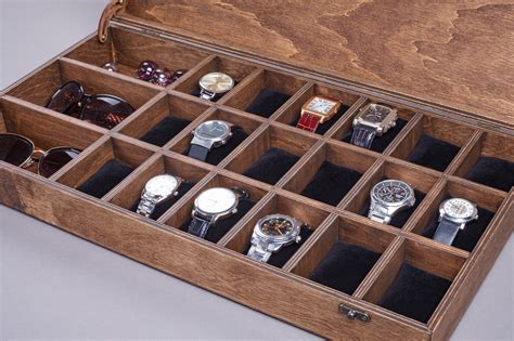 Wooden Watch Display Case - 18 Watches & 3 Sunglasses Collec - Inspire ...