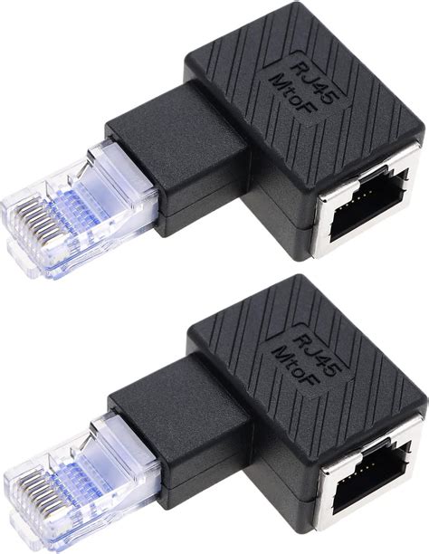 Ecsing 2pcs Rj45 Ethernet Adapter 90 Degree Rj45 Male To Rj45 Female Adapter Elbow Connector