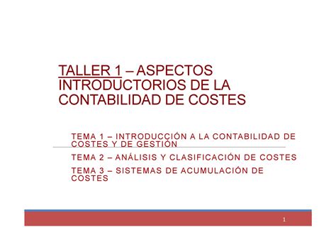 Tema Introducci A La Comptabilitat De Costos I Gesti Taller