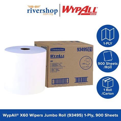 Wypall X60 Jumbo Roll Wipers 93495 White 1 Ply 900 Sheets Roll