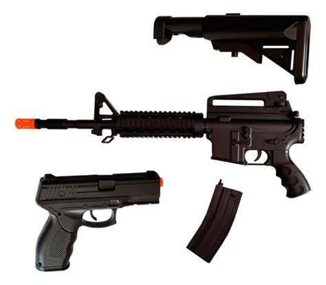 Combo Airsoft Rossi Vigor Rifle M4a1 Pistola V307 Mola 6mm Frete grátis