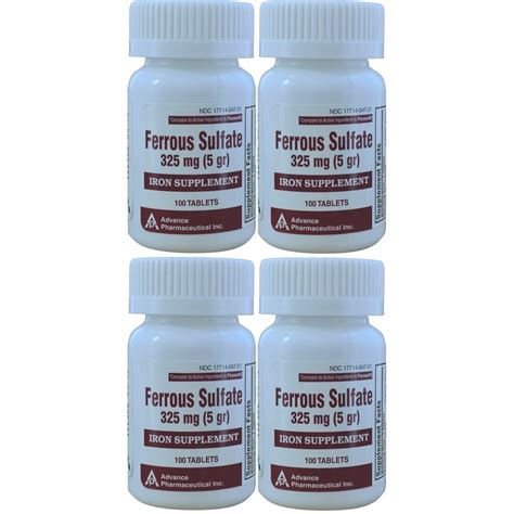 Ferrous Sulfate Iron 325 Mg Generic For Feosol 100 Tablets Pack Of 4