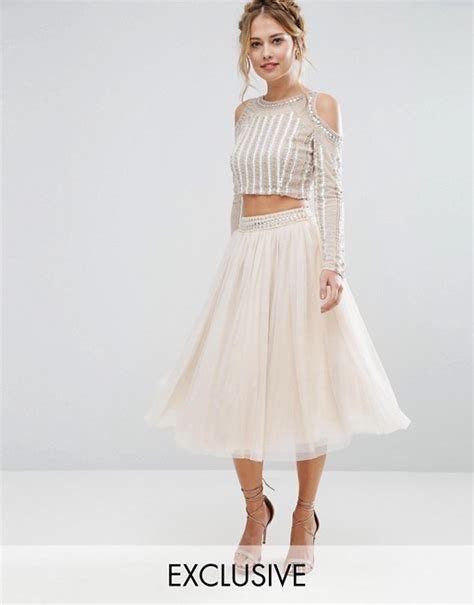 Lace And Beads Lace And Beads Tulle Skirt With Allover Beading And