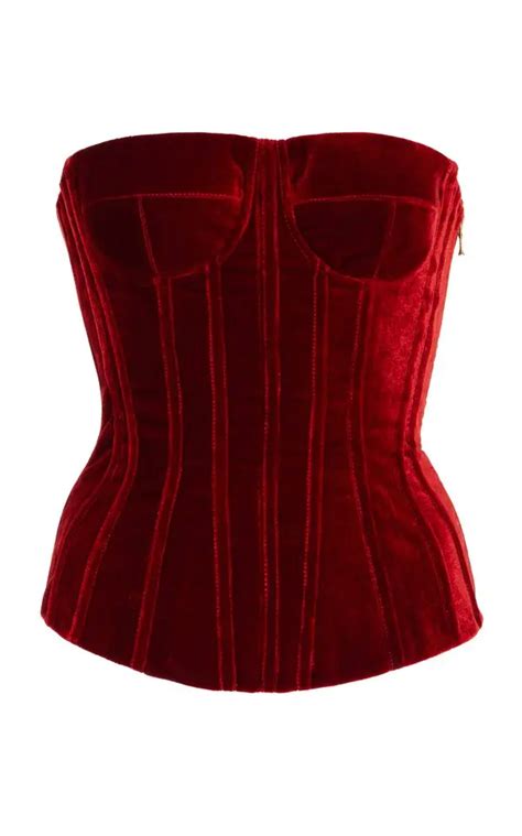 Sergio Hudson Strapless Velvet Corset Top Red Editorialist