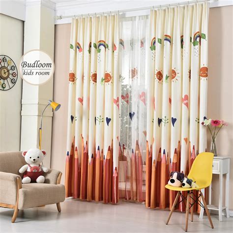 Colorful Pencil Printed Curtains For Kids Room Faux Linen Curtains For ...