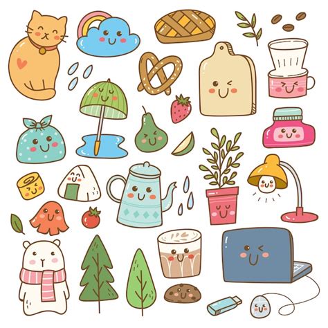 Premium Vector | Set of kawaii doodles, cute stickers, fashion patches