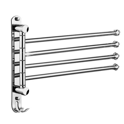 Swivel Bathroom Towel Rack 4 Arm Stainless Steel Wall Mount Holder