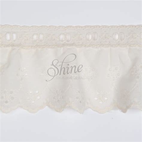 Gathered Broderie Anglaise Cambric Lace Trimming Ss Cream Shine