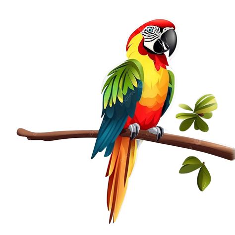 Parrot Sitting On A Branch Vector Illustration Isolated Parrot Sitting