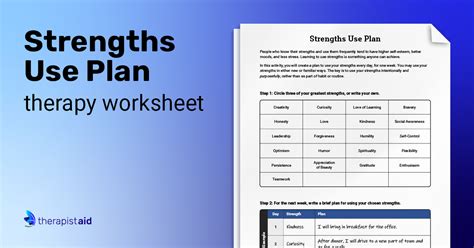 Strengths Use Plan Worksheet Therapist Aid Worksheets Library