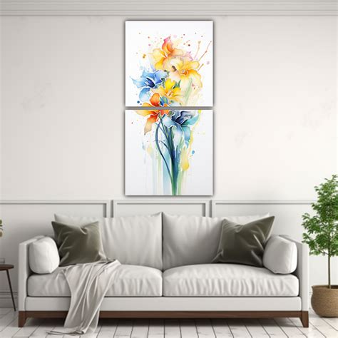 Cuadro Decorativo Pintura Abstracta Amapolas Arcoíris Acuarela