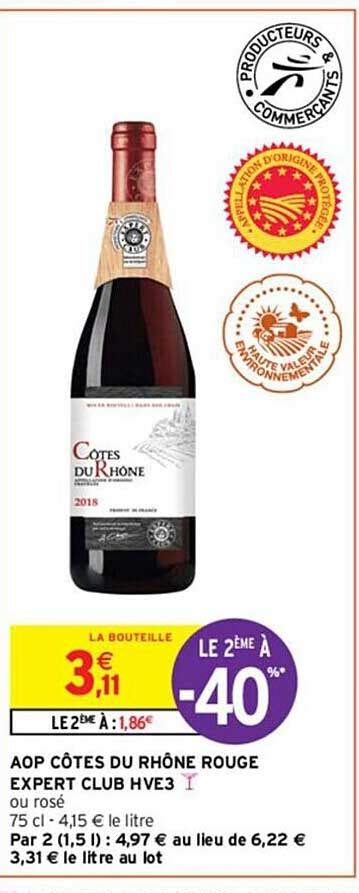 Promo Aop Côtes Du Rhône Rouge Expert Club Hve3 chez Intermarché