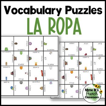 Realidades 1 Auténtico 1 Capítulo 7A La ropa Spanish vocabulary puzzles