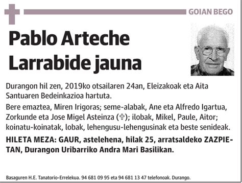 Pablo Arteche Larrabide Esquela El Correo