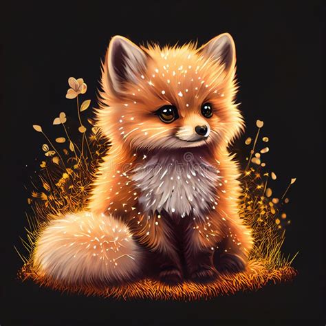 Generative Ai Red Fox In Winter With Gold Dust Stock Illustration