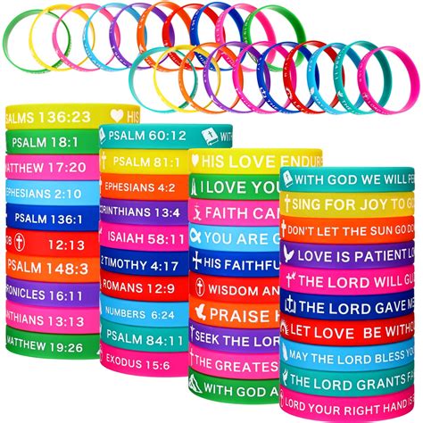 60 Pieces Religious Silicone Bracelets Christian Rubber Bible Verses