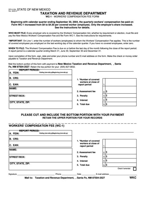 Fillable Form Rpd 41054 Wc 1 Workers Compensation Fee Printable