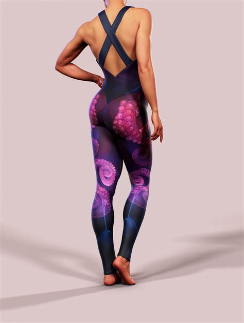 Octopus Bodysuit Purple Women Workout Apparel Fitness Sea Etsy