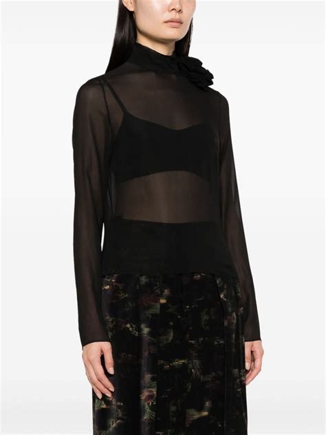 Magda Butrym Floral Appliqu Semi Sheer Silk Top Black Farfetch