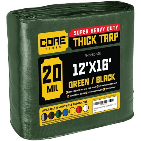 CORE TARPS 12 Ft X 16 Ft Green And Black Polyethylene Heavy Duty 20