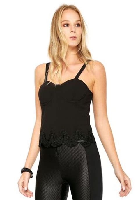 Corset Preto Bojo e Renda Lança Perfume Blusa Feminina Lança