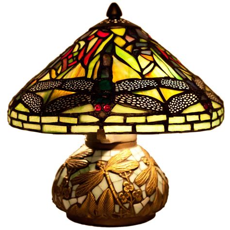 River Of Goods In Green Table Lamp With Stained Glass Shade And