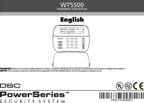 Digital Security Controls 09WT5500 Wireless Security System Keypad User