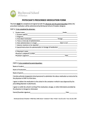 Fillable Online Physicians Prescribed Medication Form Fax Email Print