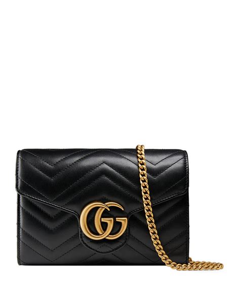 Gucci Gg Marmont Chevron Quilted Leather Flap Wallet On A Chain