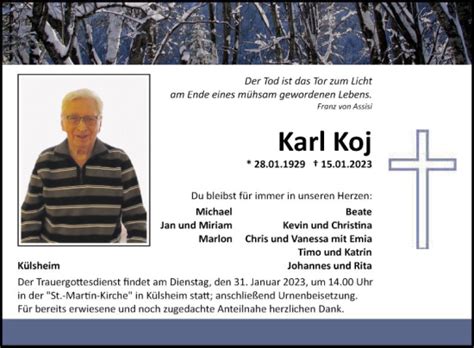 Traueranzeigen Von Karl Koj Trauerportal Ihrer Tageszeitung