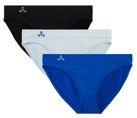 Balanced Tech Women S 3 Pack Seamless Low Rise Bikini Panties Black Royal Blue Baby Blue