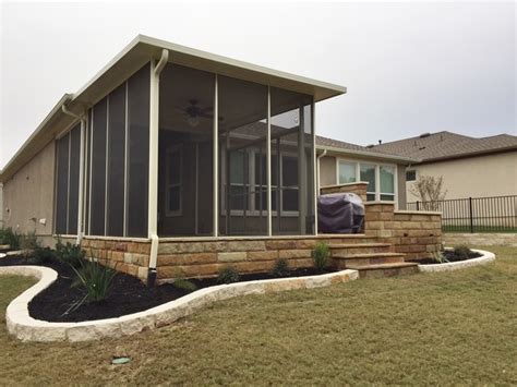 Flagstone Patio W Sandstone Walls And Screen Room W Sliding Doors