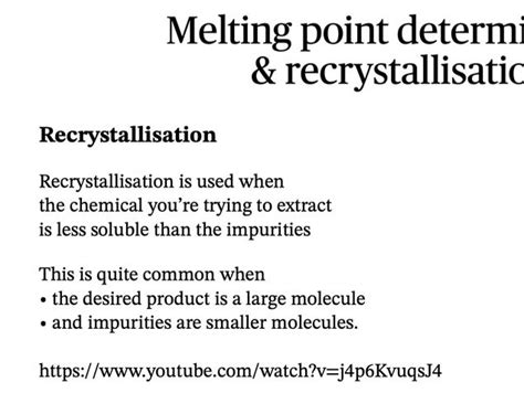 Recrystallisation And Melting Point Determination Notes A Level