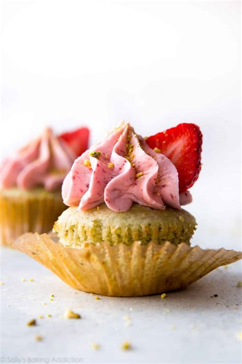 Pistachio Cupcakes With Creamy Strawberry Frosting Sally S Baking