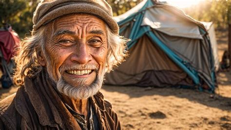 Premium AI Image | Very elderly homeless man smiling