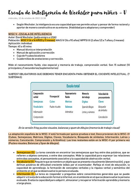 Escala de inteligencia de Wechsler para niños V Escala de