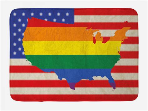Pride Bath Mat USA American Flag With Rainbow Gay Marriage Nationwide Rights And Equality Theme