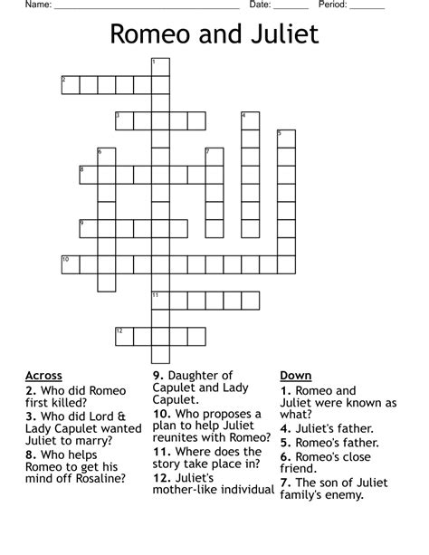 Romeo And Juliet Crossword Wordmint