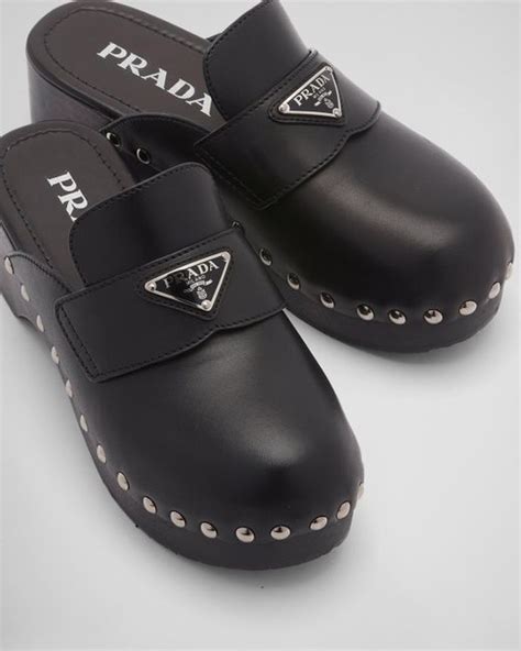 Prada Studded Leather Clogs In Black Lyst