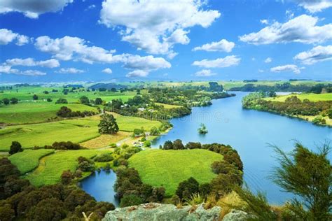 New Zealand Picturesque Landscape Stock Photo - Image of river, aerial ...