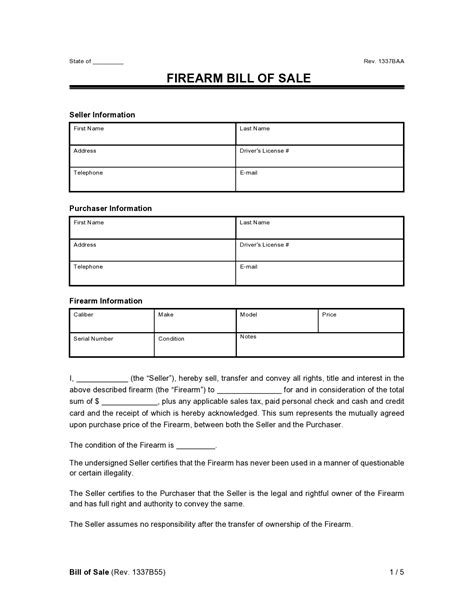 38 Free Gun Bill Of Sale Templates And Forms All States Templatelab