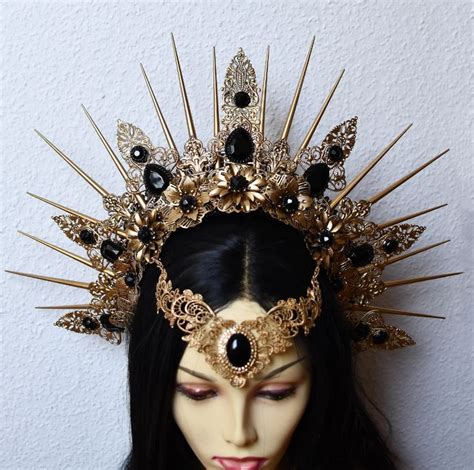 Golden Silver Spiked Headpiece Golden Crystal Crown Fantasy Gothic