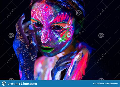 Fashion Model Woman In Neon Light Portrait Of Beautiful Model Girl