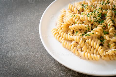 Spirali Or Spiral Pasta Mushroom Cream Sauce With Parsley Italian