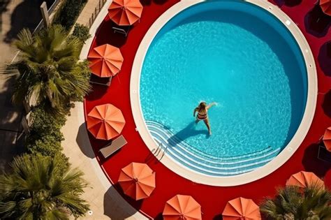 Capturando la bienaventuranza Una impresionante vista aérea de una mujer vestida de bikini rojo