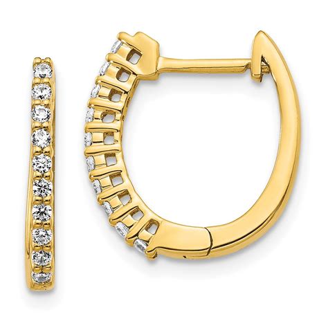 14k Yellow Gold Real Diamond Hinged Hoop Earrings