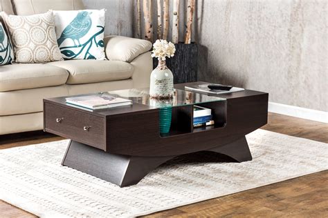 Furniture of America Drexa Glass Insert Storage Coffee Table